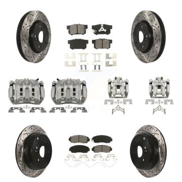 Front Rear Brake Caliper Drill Slotted Rotor Semi-Metallic Pad Kit (10Pc) For Honda CR-V KCD-100274S