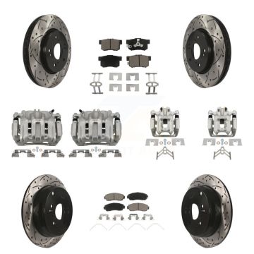 Front Rear Brake Coat Caliper Drill Slot Rotor Ceramic Pad Kit (10Pc) For Honda CR-V AWD KCD-100275C