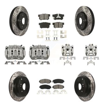 Front Rear Brake Caliper Drill Slotted Rotor Semi-Metallic Pad Kit (10Pc) For Honda CR-V KCD-100275S