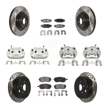 Front Rear Brake Coated Caliper Drill Slot Rotor Semi-Metallic Pad Kit (10Pc) For Subaru KCD-100276P