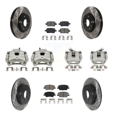 Front Rear Disc Brake Coated Caliper Drilled Slot Rotor Semi-Metallic Pad Kit (10Pc) For KCD-100276S