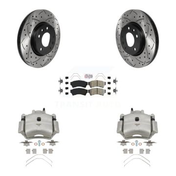 Front Brake Caliper Drilled Slot Rotor Semi-Metallic Pad Kit For Ford Fusion Mazda 6 MKZ KCD-100278N