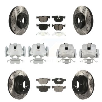 Front Rear Brake Caliper Drill Slotted Rotors Semi-Metallic Pad Kit (10Pc) For BMW X5 X6 KCD-100278S