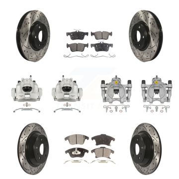 Front Rear Brake Caliper Drill Slot Rotor Ceramic Pad Kit (10Pc) For Ford Fusion Lincoln KCD-100278T