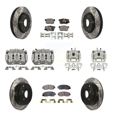 Front Rear Brake Caliper Drill Slotted Rotor Semi-Metallic Pad Kit (10Pc) For Honda CR-V KCD-100279P