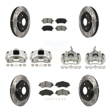 Front Rear Brake Caliper Drill Slot Rotor Semi-Metallic Pad Kit (10Pc) For Dodge Journey KCD-100279S