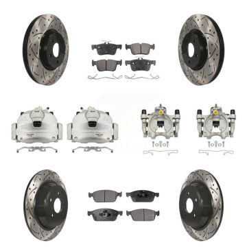 Front Rear Brake Caliper Drill Slot Rotor Ceramic Pad Kit (10Pc) For Ford Escape Lincoln KCD-100279T