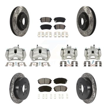 Front Rear Brake Caliper Drilled Slot Rotor Semi-Metallic Pad Kit (10Pc) For Hyundai Kia KCD-100280S