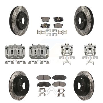 Front Rear Brake Caliper Drill Slotted Rotor Semi-Metallic Pad Kit (10Pc) For Honda CR-V KCD-100281P