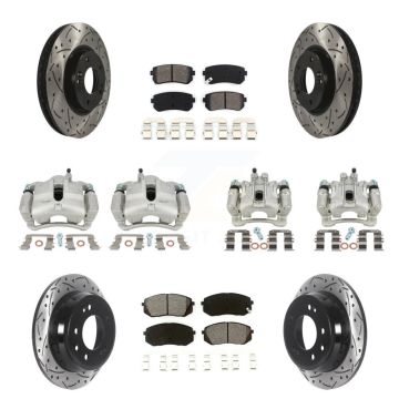 Front Rear Brake Caliper Drilled Slot Rotor Semi-Metallic Pad Kit (10Pc) For Hyundai Kia KCD-100281S