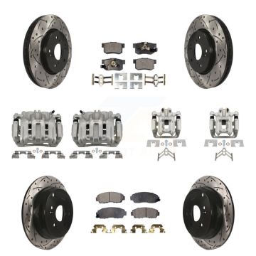 Front Rear Brake Caliper Drill Slotted Rotor Semi-Metallic Pad Kit (10Pc) For Honda CR-V KCD-100282P