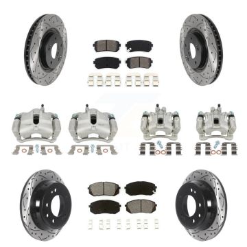Front Rear Disc Brake Coated Caliper Drilled Slot Rotor Semi-Metallic Pad Kit (10Pc) For KCD-100282S