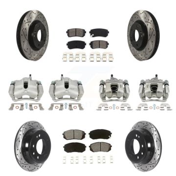 Front Rear Brake Caliper Drill Slot Rotors Semi-Metallic Pad Kit (10Pc) For Kia Sportage KCD-100283S