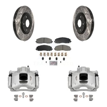 Front Disc Brake Coated Caliper Drilled Slotted Rotors Semi-Metallic Pad Kit For Ram C/V KCD-100284N