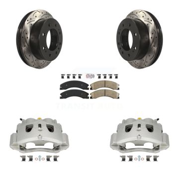 Front Brake Caliper Drill Slotted Rotor Ceramic Pad Kit For GMC Chevrolet Sierra 2500 HD KCD-100285N