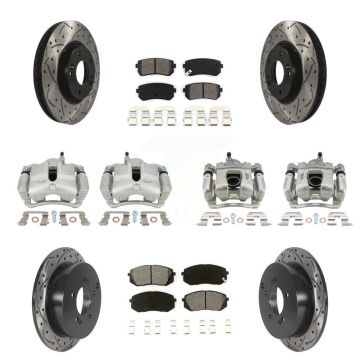 Front Rear Brake Caliper Drill Slot Rotors Semi-Metallic Pad Kit (10Pc) For Kia Sportage KCD-100285S