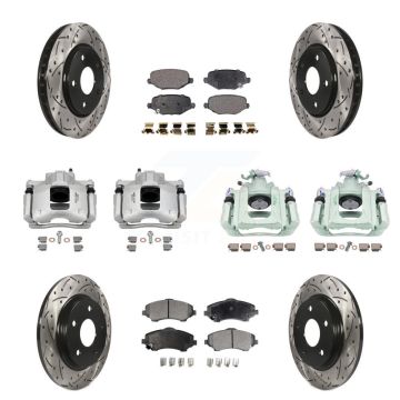 Front Rear Disc Brake Coated Caliper Drill Slot Rotor Ceramic Pad Kit (10Pc) For Ram C/V KCD-100285T