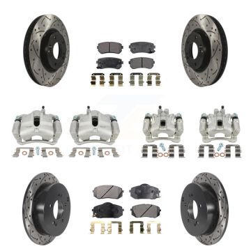 Front Rear Brake Caliper Drilled Slot Rotor Semi-Metallic Pad Kit (10Pc) For Hyundai Kia KCD-100287P