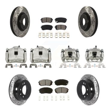 Front Rear Brake Caliper Drill Slot Rotors Semi-Metallic Pad Kit (10Pc) For Kia Sportage KCD-100287S