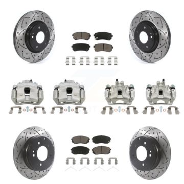 Front Rear Brake Coat Caliper Drill Slot Rotor Ceramic Pad Kit (10Pc) For Hyundai Sonata KCD-100288C