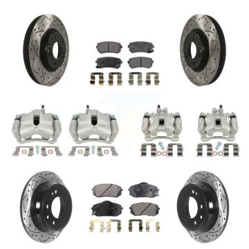 Front Rear Brake Caliper Drilled Slot Rotor Semi-Metallic Pad Kit (10Pc) For Hyundai Kia KCD-100288P