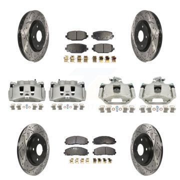 Front Rear Brake Caliper Drill Slot Rotor Ceramic Pad Kit (10Pc) For Dodge Grand Caravan KCD-100288T