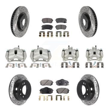 Front Rear Disc Brake Coated Caliper Drilled Slot Rotor Semi-Metallic Pad Kit (10Pc) For KCD-100289P