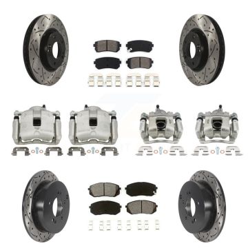 Front Rear Brake Caliper Drill Slot Rotors Semi-Metallic Pad Kit (10Pc) For Kia Sportage KCD-100289S