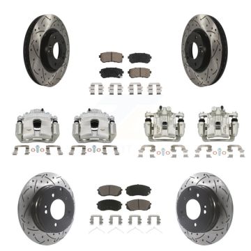 Front Rear Brake Coat Caliper Drill Slot Rotor Ceramic Pad Kit (10Pc) For Hyundai Sonata KCD-100290C