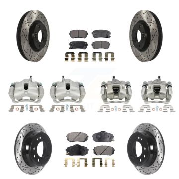 Front Rear Brake Caliper Drill Slot Rotors Semi-Metallic Pad Kit (10Pc) For Kia Sportage KCD-100290P