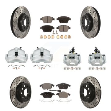 Front Rear Brake Coat Caliper Drill Slot Rotor Ceramic Pad Kit (10Pc) For Volkswagen GTI KCD-100290T