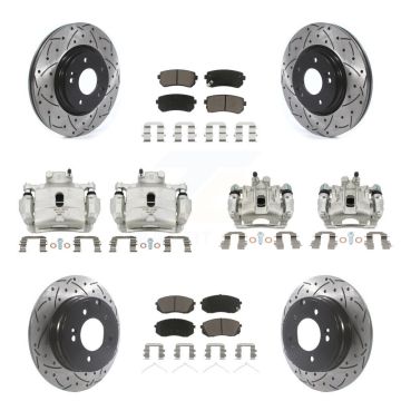Front Rear Brake Coat Caliper Drill Slot Rotor Ceramic Pad Kit (10Pc) For Hyundai Sonata KCD-100291C