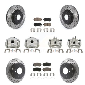 Front Rear Brake Coated Caliper Drilled Slot Rotor Ceramic Pad Kit (10Pc) For Kia Optima KCD-100292C