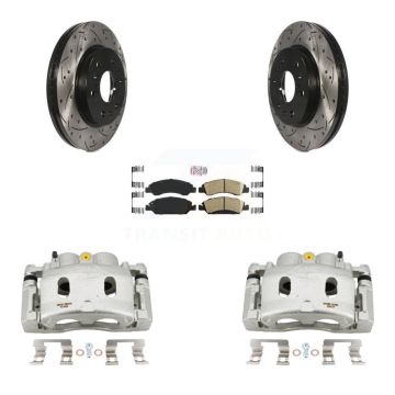 Front Brake Caliper Drill Slot Rotor Ceramic Pad Kit For GMC Sierra 1500 Chevrolet Tahoe KCD-100292N