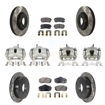 Front Rear Brake Caliper Drill Slot Rotors Semi-Metallic Pad Kit (10Pc) For Kia Sportage KCD-100292P