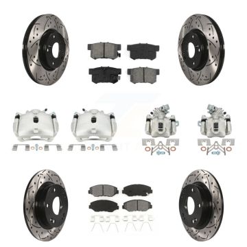 Front Rear Brake Caliper Drilled Slot Rotor Semi-Metallic Pad Kit (10Pc) For Honda Civic KCD-100292S