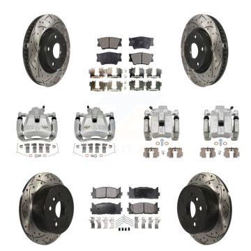 Front Rear Brake Caliper Drill Slot Rotors Ceramic Pad Kit (10Pc) For Toyota Camry Lexus KCD-100292T