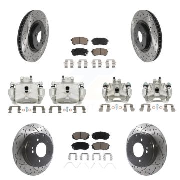 Front Rear Brake Coated Caliper Drilled Slot Rotor Ceramic Pad Kit (10Pc) For Kia Optima KCD-100293C