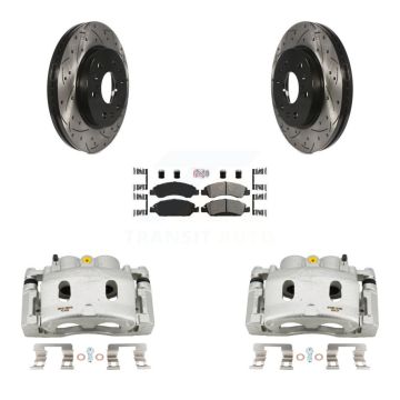 Front Brake Caliper Drill Slot Rotor Semi-Metallic Pad Kit For GMC Sierra 1500 Chevrolet KCD-100293N
