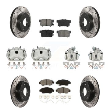 Front Rear Brake Caliper Drill Slotted Rotors Semi-Metallic Pad Kit (10Pc) For Acura ILX KCD-100293S