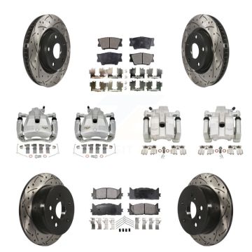 Front Rear Brake Caliper Drill Slot Rotors Ceramic Pad Kit (10Pc) For Toyota Camry Lexus KCD-100293T