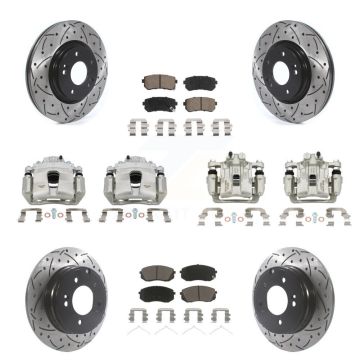 Front Rear Brake Coated Caliper Drilled Slot Rotor Ceramic Pad Kit (10Pc) For Kia Optima KCD-100294C