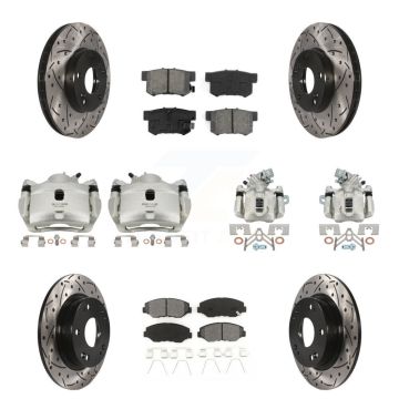 Front Rear Brake Caliper Drilled Slot Rotor Semi-Metallic Pad Kit (10Pc) For Honda Civic KCD-100294S