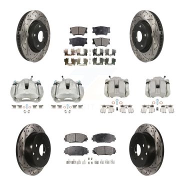 Front Rear Brake Coated Caliper Drill Slot Rotors Ceramic Pad Kit (10Pc) For Toyota RAV4 KCD-100294T