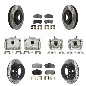 Front Rear Brake Caliper Drill Slot Rotors Semi-Metallic Pad Kit (10Pc) For Kia Sportage KCD-100295P