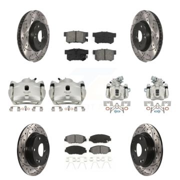 Front Rear Brake Caliper Drilled Slot Rotor Semi-Metallic Pad Kit (10Pc) For Honda Civic KCD-100295S