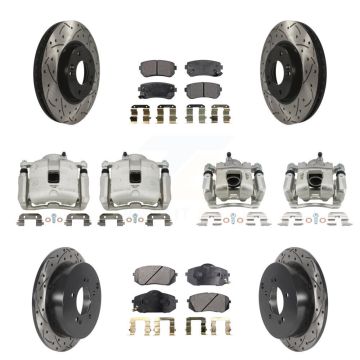 Front Rear Brake Caliper Drill Slot Rotors Semi-Metallic Pad Kit (10Pc) For Kia Sportage KCD-100296P