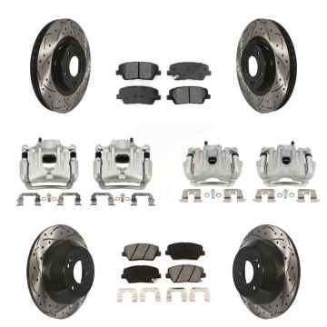 Front Rear Brake Caliper Drilled Slot Rotor Semi-Metallic Pad Kit (10Pc) For Kia Sorento KCD-100296S