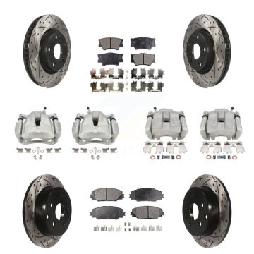 Front Rear Brake Coated Caliper Drill Slot Rotors Ceramic Pad Kit (10Pc) For Toyota RAV4 KCD-100296T