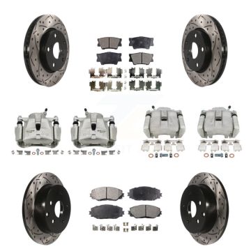 Front Rear Brake Coated Caliper Drill Slot Rotors Ceramic Pad Kit (10Pc) For Toyota RAV4 KCD-100297T